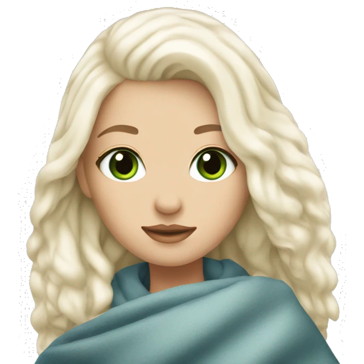 White girl  blonde white hair with blanket and green blue eyes emoji