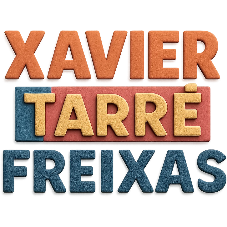'Xavier Tarre Freixas' text in a layered and textured paper craft style emoji