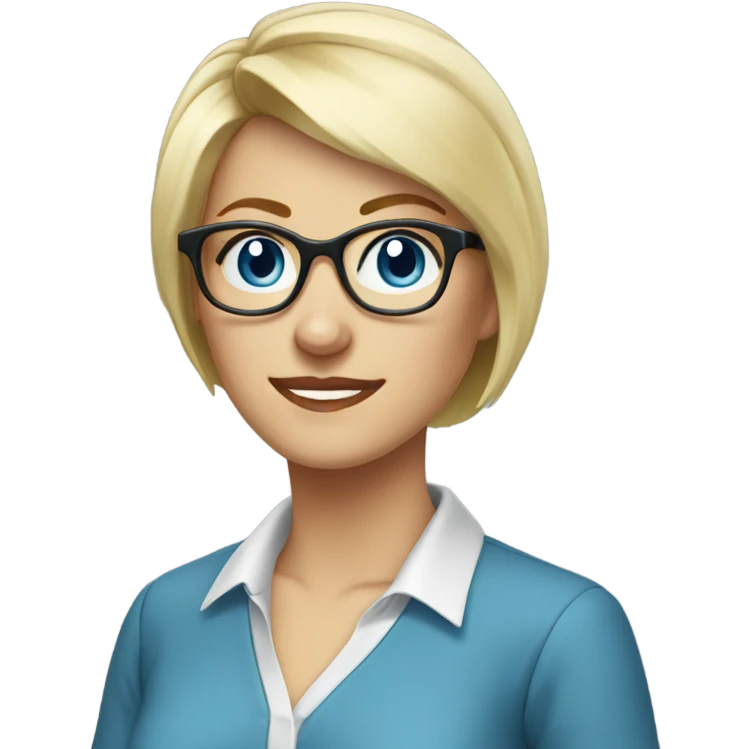 female Teacher with glasses blonde short hair blue eyes blouse emoji