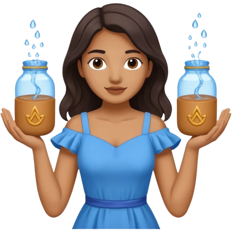 Water bearer holding do jars and spiking water inspired by aquarius sign emoji
