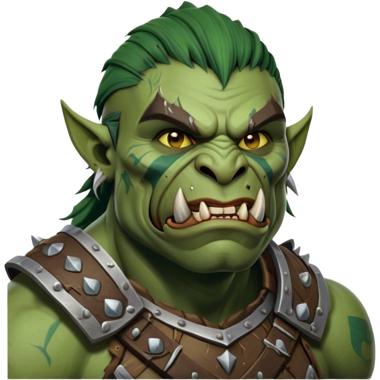 Cinematic Realistic WoW Orc Warrior Portrait, head tilted dramatically with an exaggeratedly amused expression, blending raw, primal might with a touch of unexpected humor. His battle-scarred green skin, robust muscles, and intricately detailed tribal armor in deep, earthy tones are rendered with lifelike texture and dynamic lighting, high shine, dramatic yet whimsical, capturing an orc warrior whose epic strength is matched by a playful, irreverent charm. emoji
