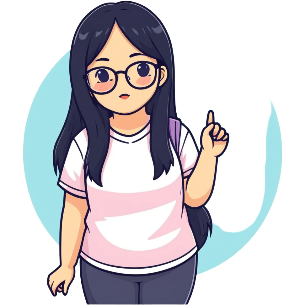 Plus sized Asian girl with long black hair and glasses  emoji