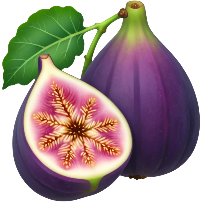 Please create a emoji of a single half of a fig with one small leaf emoji