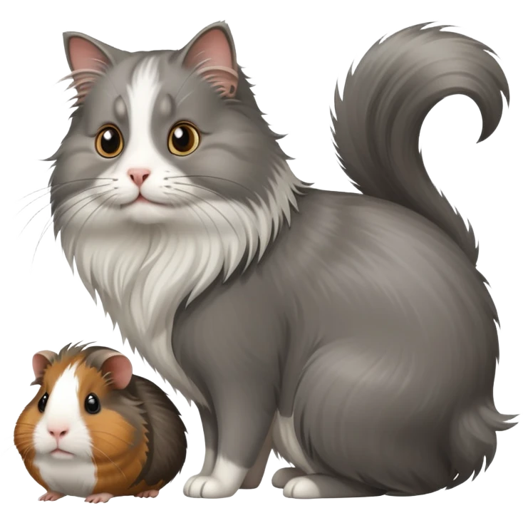 grey long haired cat with two guinea pigs emoji