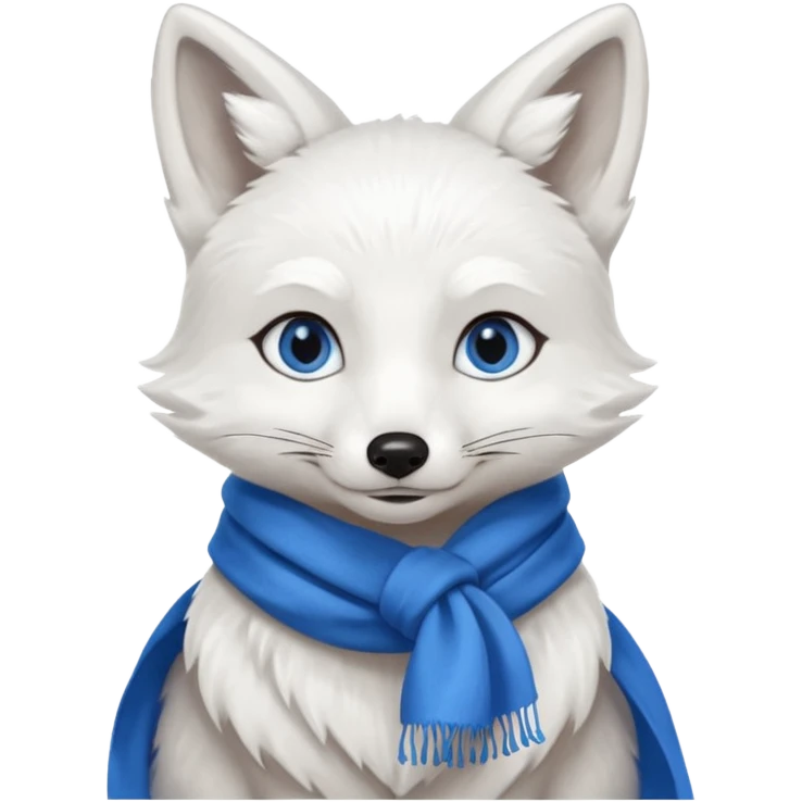 a sitting white fox with blue eyes wearing a blue scarf emoji