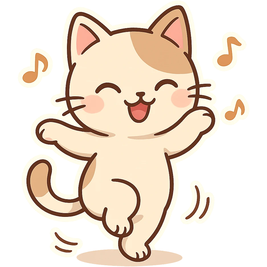 cat doing a dance, cute style emoji