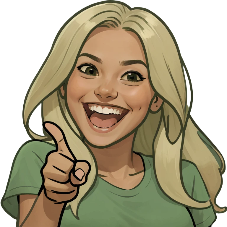 blonde tan girl with long hair brown eyes laughing and pointing straight  emoji