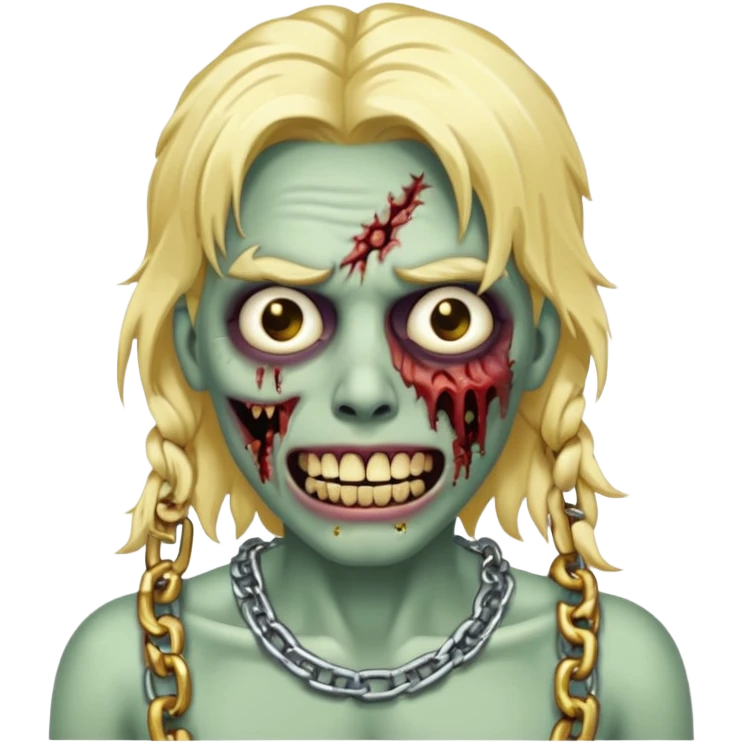 Zombie com dente de ouro e cabelo loiro com correntes emoji