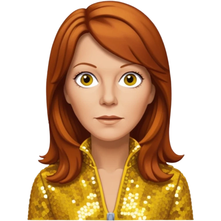 Anni-Frid Lyngstad from ABBA with long reddish brown hair, yellow sequin outfit  emoji