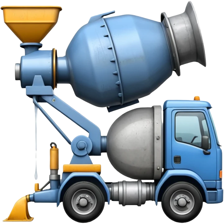 Generate an emoji where the concrete mixer delivers concrete to the disassembled concrete pump emoji