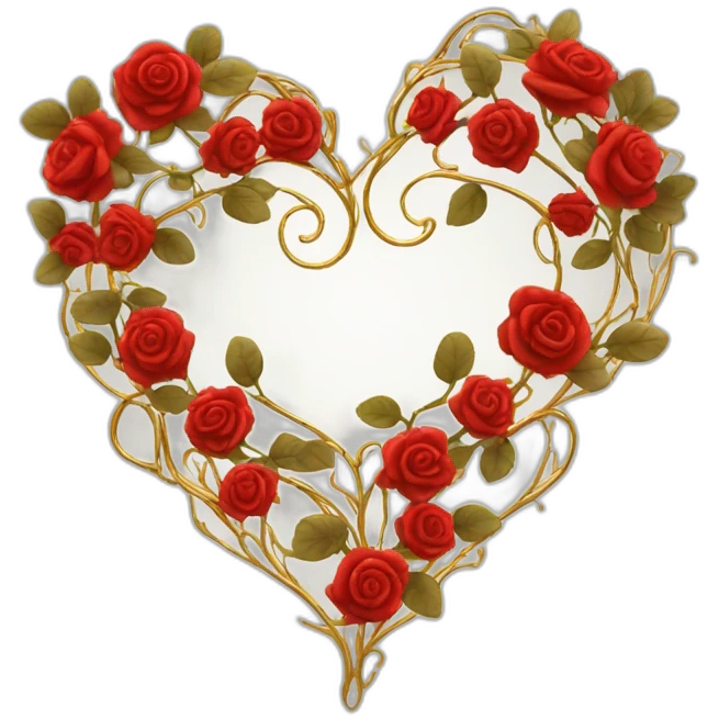 heart shape gold vine with red roses border emoji