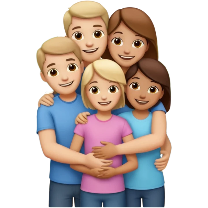 family of 5 hugging each other emoji