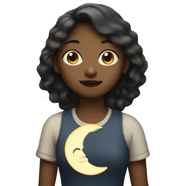 a girl holding a moon emoji