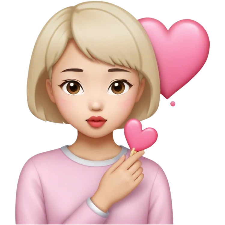 Short hair Asian girl kissing with pinky heart  emoji