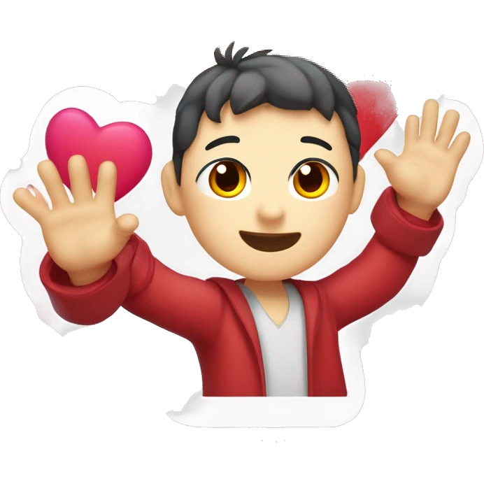 A cute, cartoon-style Korean male character waving with one hand, surrounded by small hearts, with the word '¡Oppa!' in bold, friendly font. Designed as a sticker with a playful expression and vibrant colors emoji