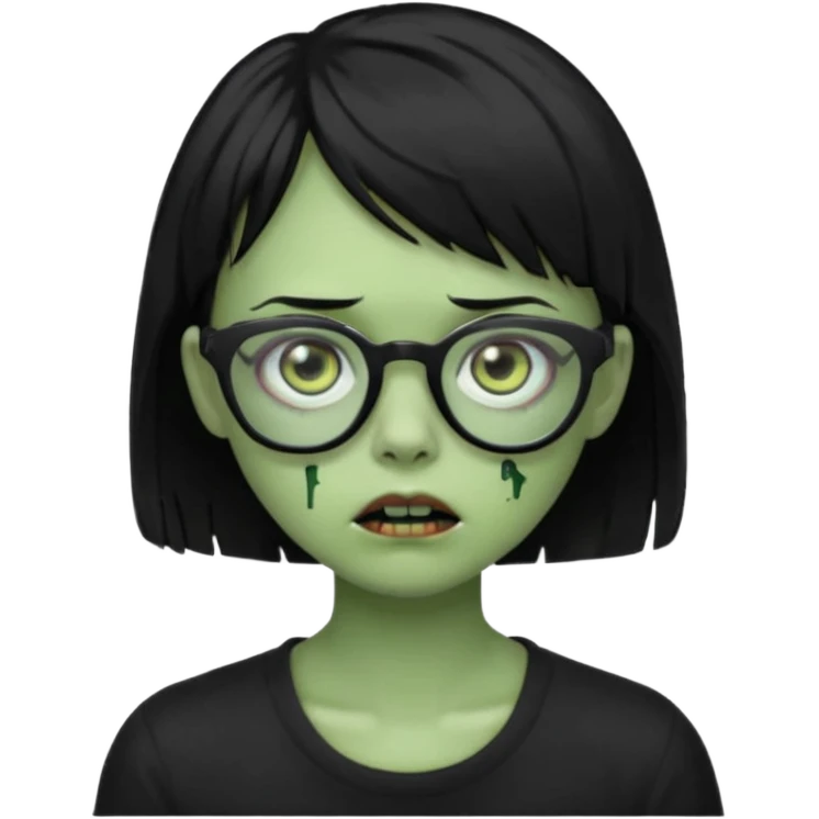 Green zombie girl with black short hair and side bangs in glasses emoji