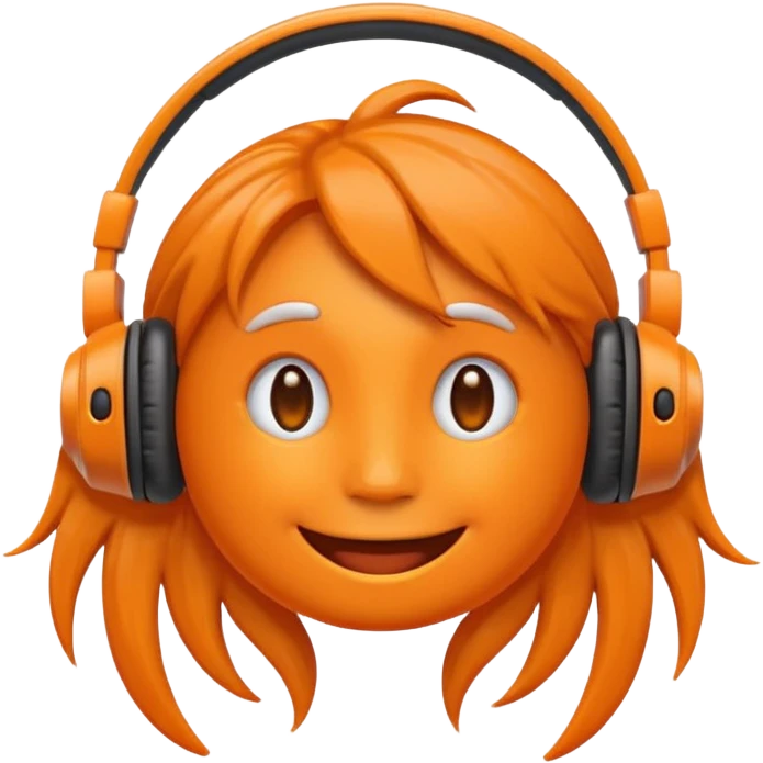 Orange happy face emoji with a couple of hair,headphones,and antennas. emoji
