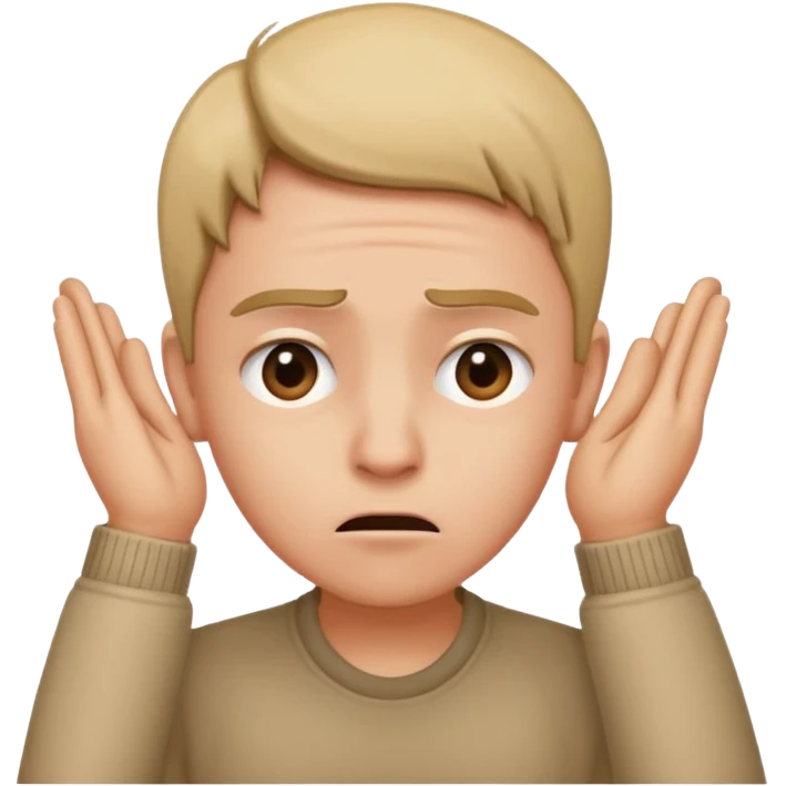 Person leaning forward with one hand behind their ear, eyebrows raised, confused face, as if saying "What? emoji