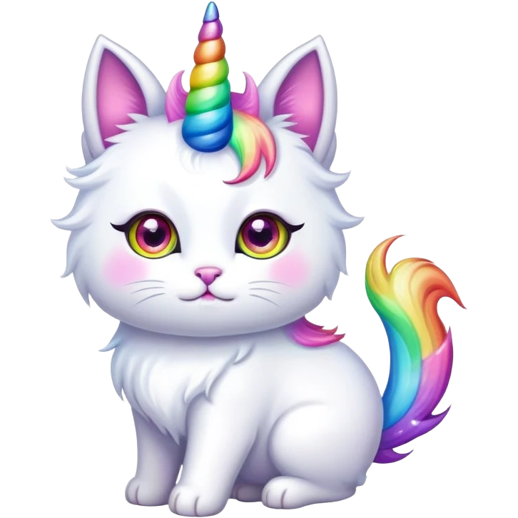Cute unicorn cat with rainbow horn and sparkly eyes emoji