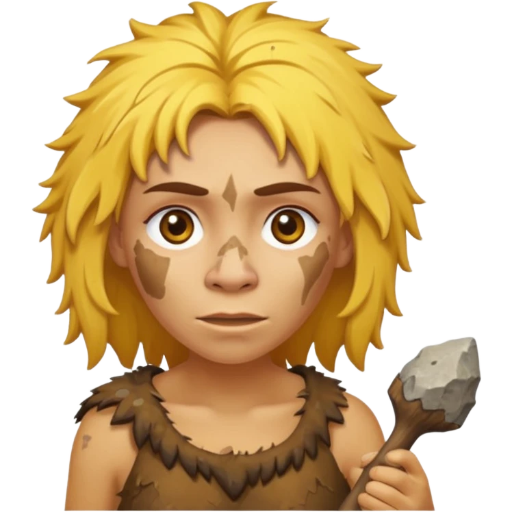 cartoon Neanderthal woman with messy yellow hair and a stone tool emoji