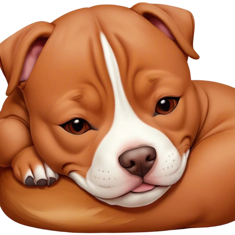 Meme-Worthy Cute Sleeping Red/Fawn Staffordshire Bull Terrier Portrait Emoji, Head resting peacefully with a contented smile, showcasing a delightfully compact build and a luxuriously soft red/fawn Fur with subtle white highlights, eyes shut in a serene nap, Simplified yet hilariously adorable features, highly detailed, glowing with a soft, drowsy light, high shine, relaxed and utterly lovable, stylized with an air of playful laziness, bright and heartwarming, soft glowing outline, capturing the essence of a comically sleepy guardian, so meme-worthy it feels like it could instantly become the next viral sensation of adorable slumber! emoji