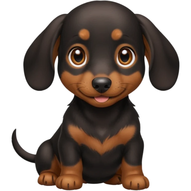 Black miniature Daschund puppy looking happy emoji