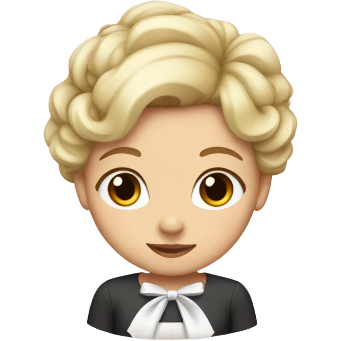 A short girl with short blonde hair and a white bow emoji