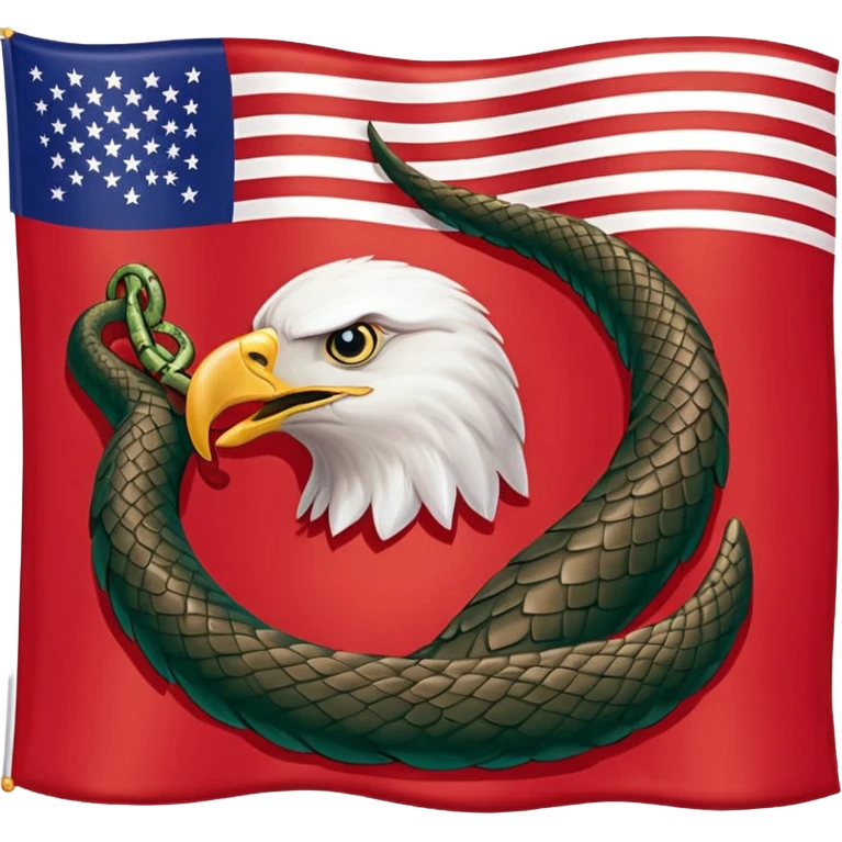 a flag with a red background with five start and an eagle eating a snake emoji