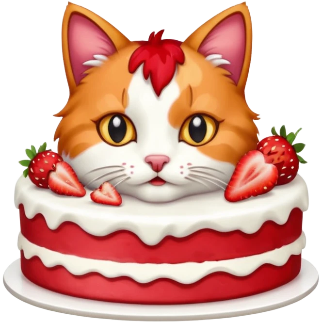 cat eating strawberry cake emoji