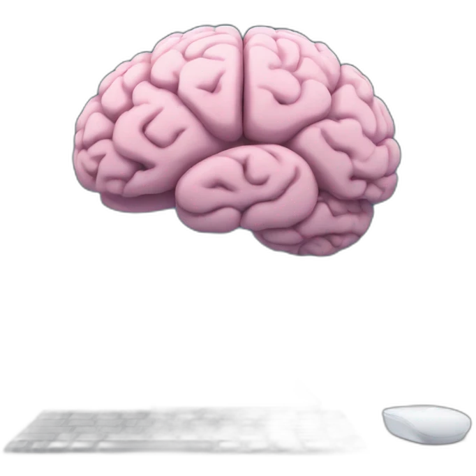 iMac with brain on screen emoji