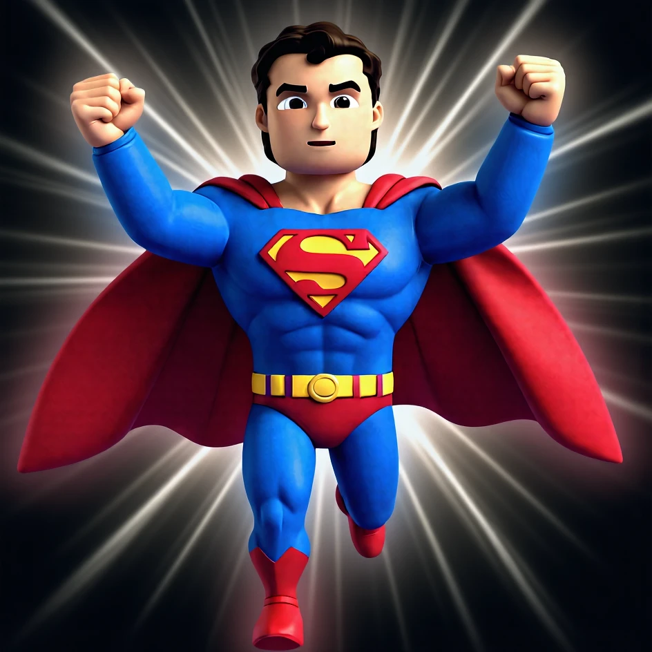 Add dramatic lightning effects in the background, keeping the style ultra-realistic, vibrant, and energetic, with no background behind Superman (transparent). emoji