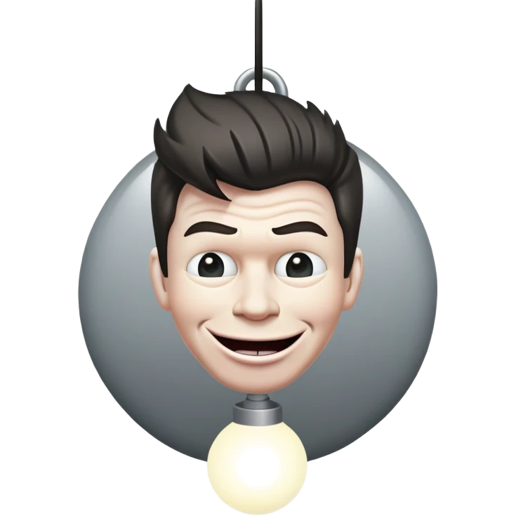 Rick Astley head that’s big in width, it’s on a trollface body, and it looks like it’s hanging itself with the circle light shining on it, and outside the circle light is just gray emoji