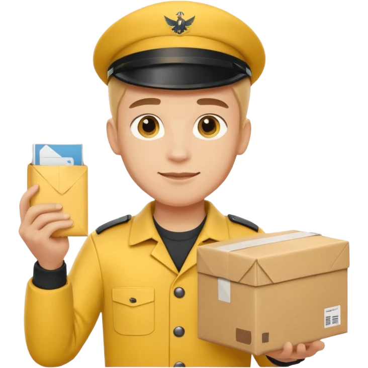 german delivery guy with yellow uniform and package emoji