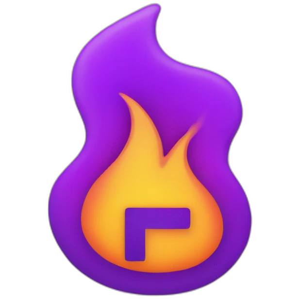 purple letter F  on fire emoji
