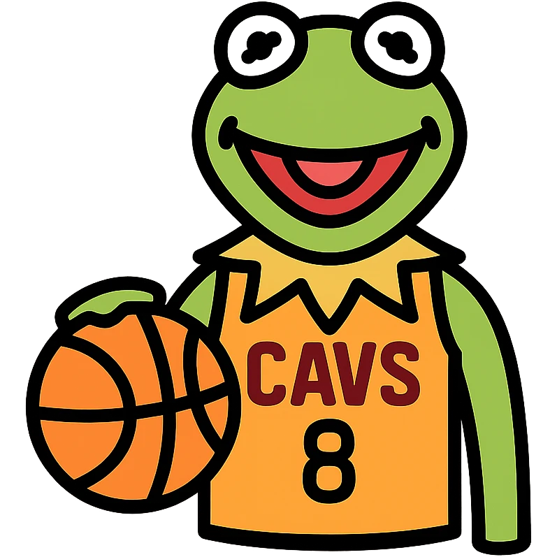 Kermit the Frog as a Cleveland Cavaliers basketball player, #8 jersey, color outline icon emoji