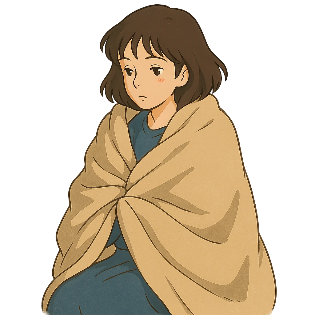 ghibli style woman with blanket emoji