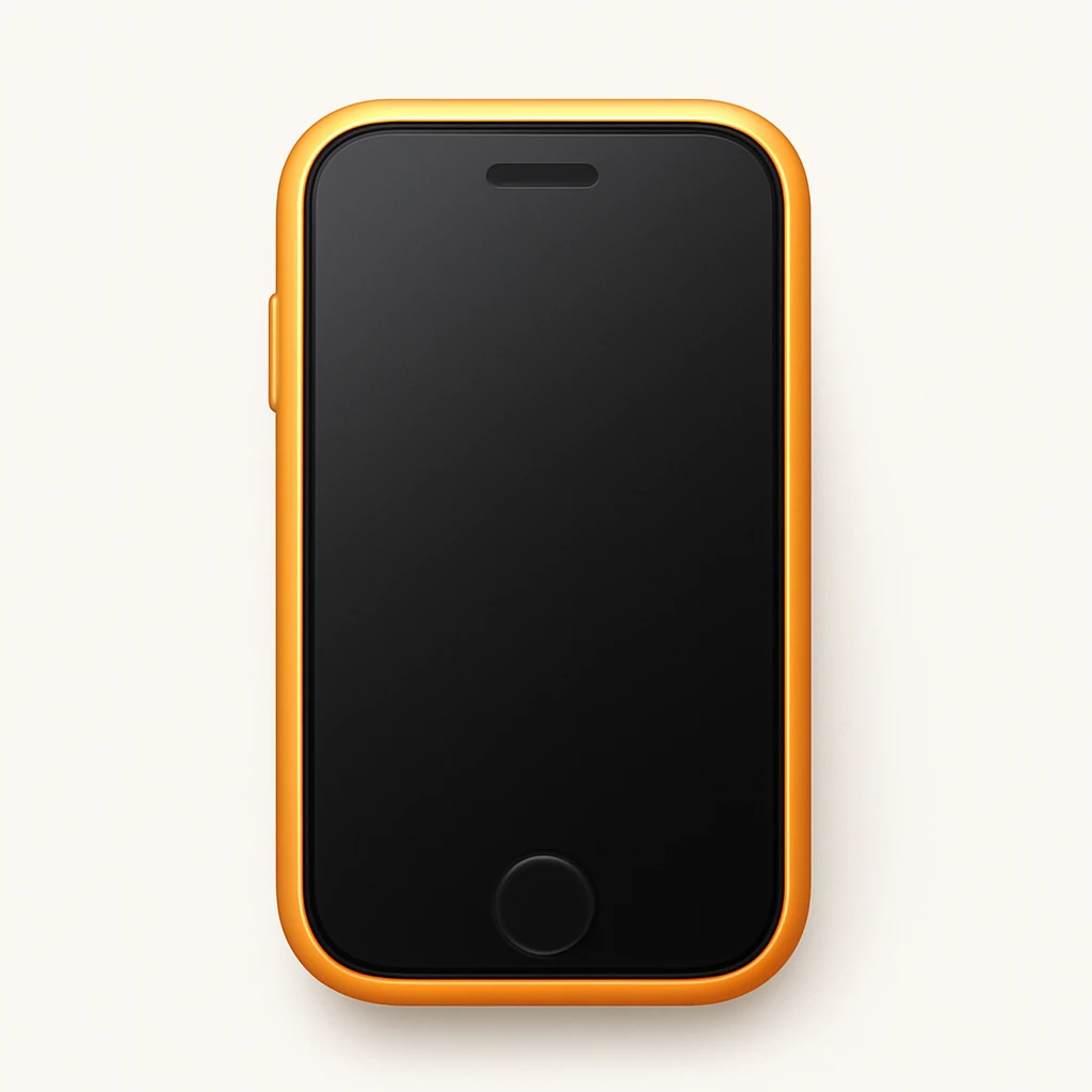 Create a phone emoji exactly like the reference image but without the Wi-Fi symbol and wording. Maintain the same shape, color, and details, with a smooth and shiny appearance in the style of iOS emoji. Add a soft shadow to the phone. emoji