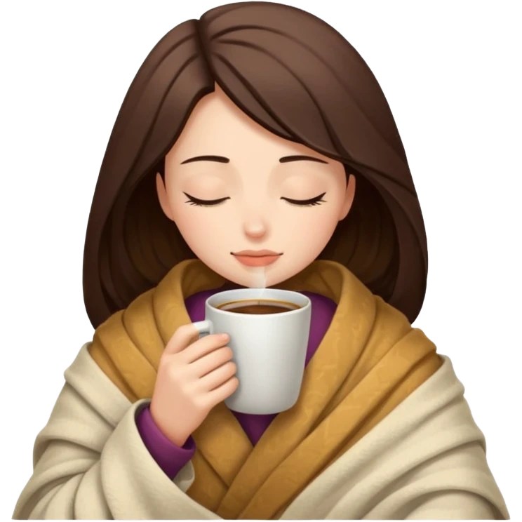 girl inside a blanket sipping coffee eyes closed emoji
