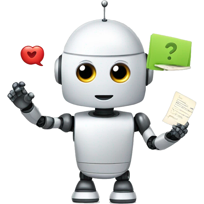 a cute robot handing a flashcard to a language enthusiast emoji