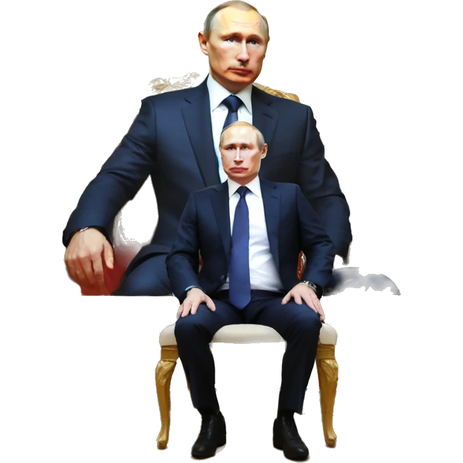 Putin sitting in front of a big painting. emoji