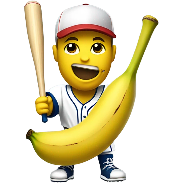 Banana wearing a baseball jersey holding a baseball bat emoji