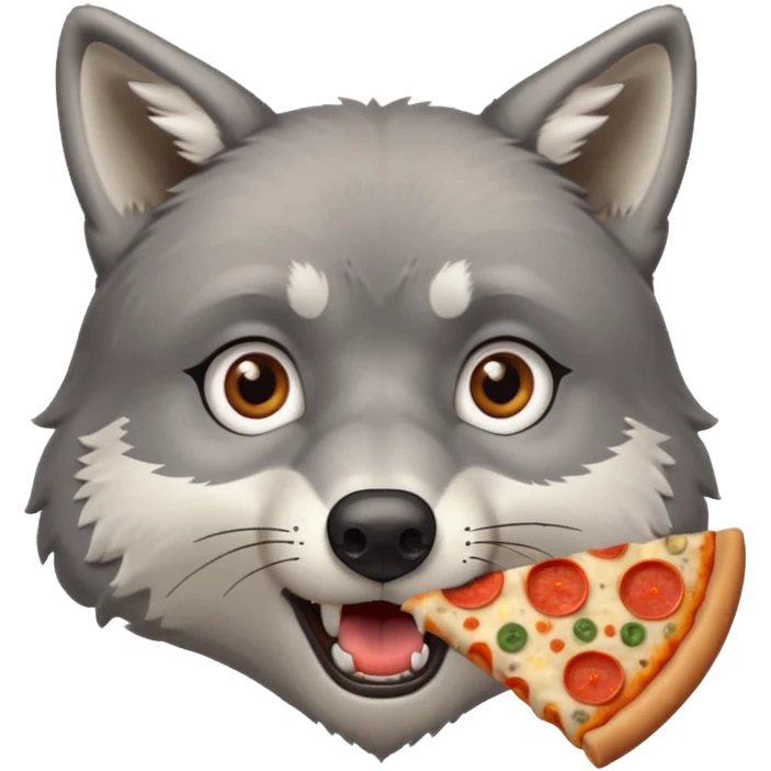 a sitting surprised grey wolf eating a piece of pizza emoji emoji