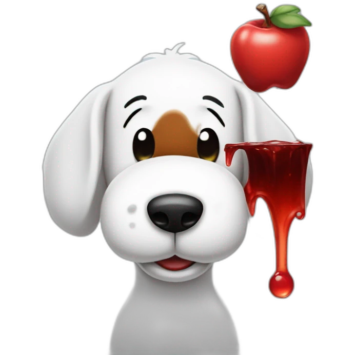 Snoopy with red juice on face dripping from mouth, angry emoji