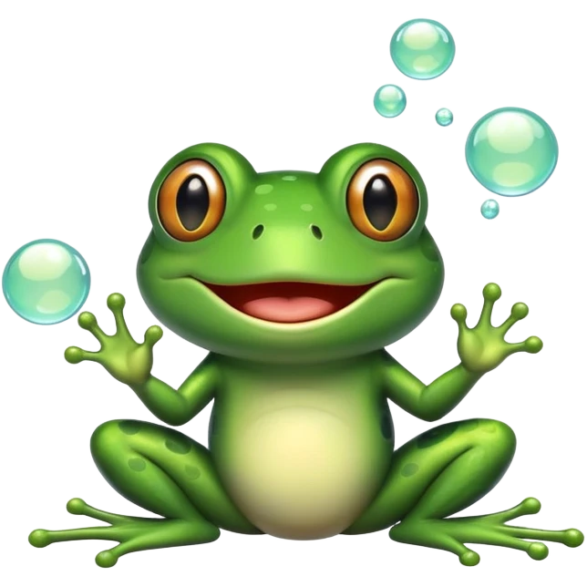 frog blowing bubbles with a goofy smile emoji