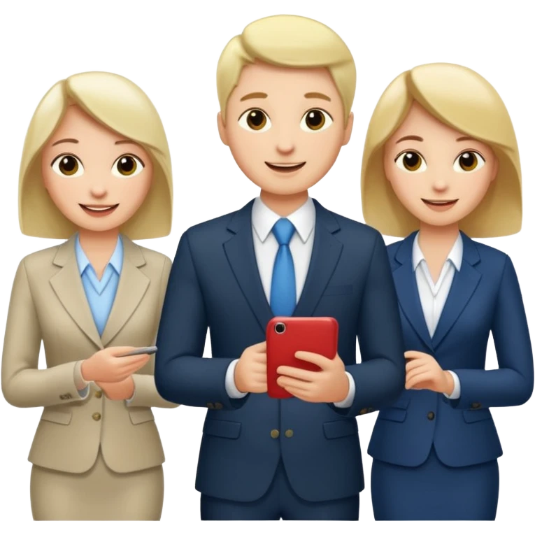 сделай деловых коллег, которые радосно что-то обсуждают. все должны быть светлокожими emoji