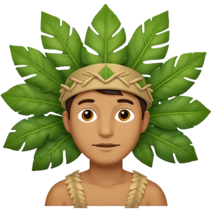 an man with jungle wearing a large leaf headgear bye  emoji