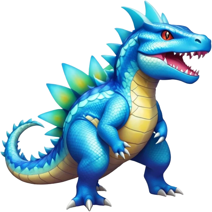 Colorful Exotic Aurorus-Feraligatr-Amaura-Salamence-Fakémon-hybrid-creature (full body)  emoji