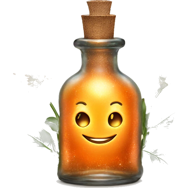 Orange magic fairy light sparkling old Antique bottle with poison and with herbal and flowers emoji