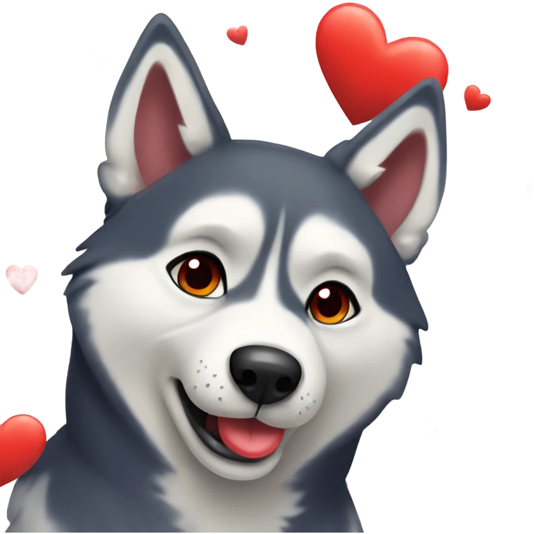 Husky blowing kiss with red heart emoji