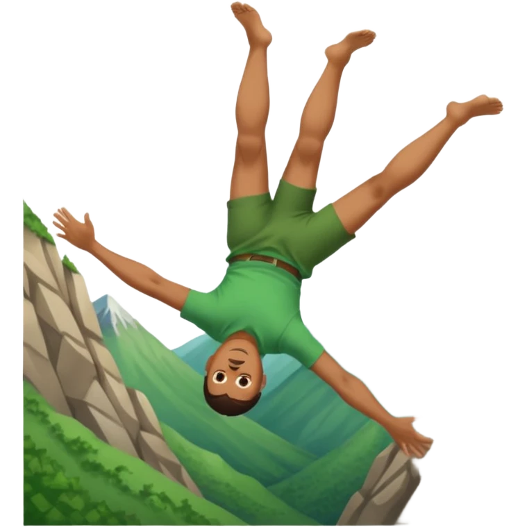 apple style emoji of a man falling head over heels past a mountain emoji